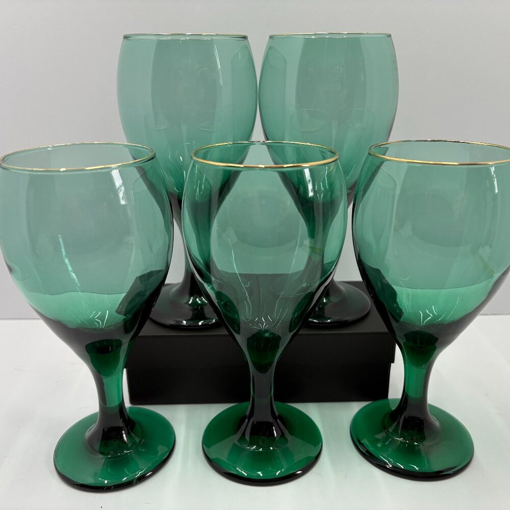 Set of 5 Vintage Libbey "Teardrop Juniper" Emerald Glasses